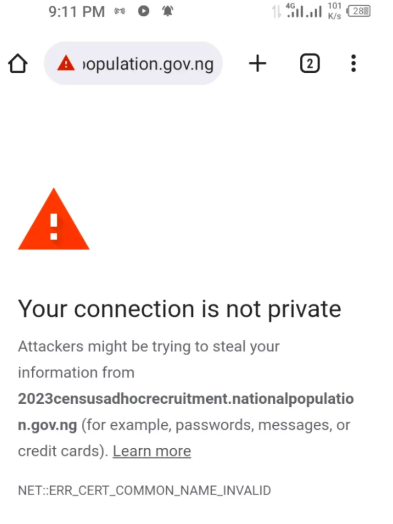 How to solve Your connection is not private" on the National Population Commission NPC and Submit Bank Details